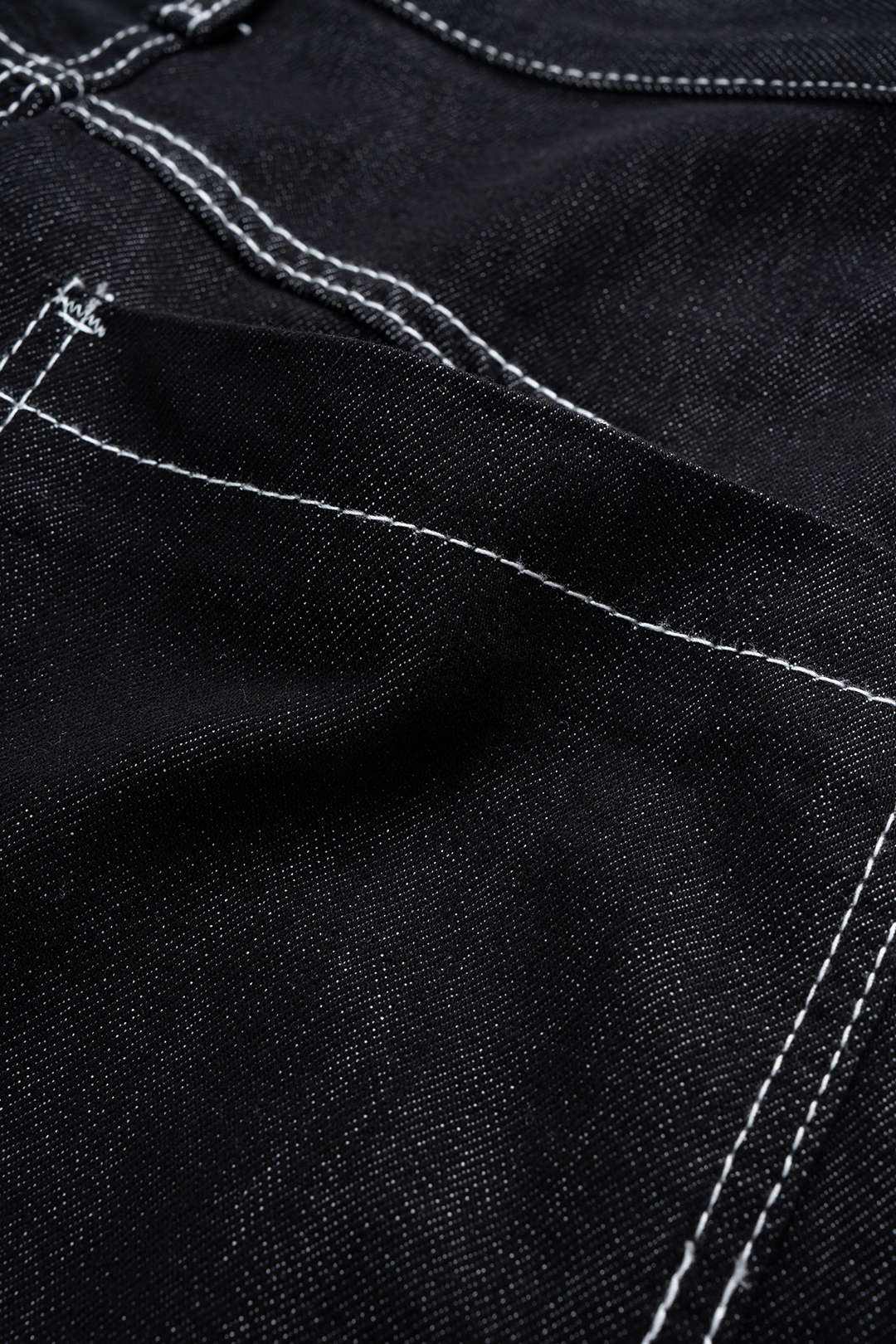 Derin Lacivert Denim Kontrast Dikişli Tokalı Pantolon
