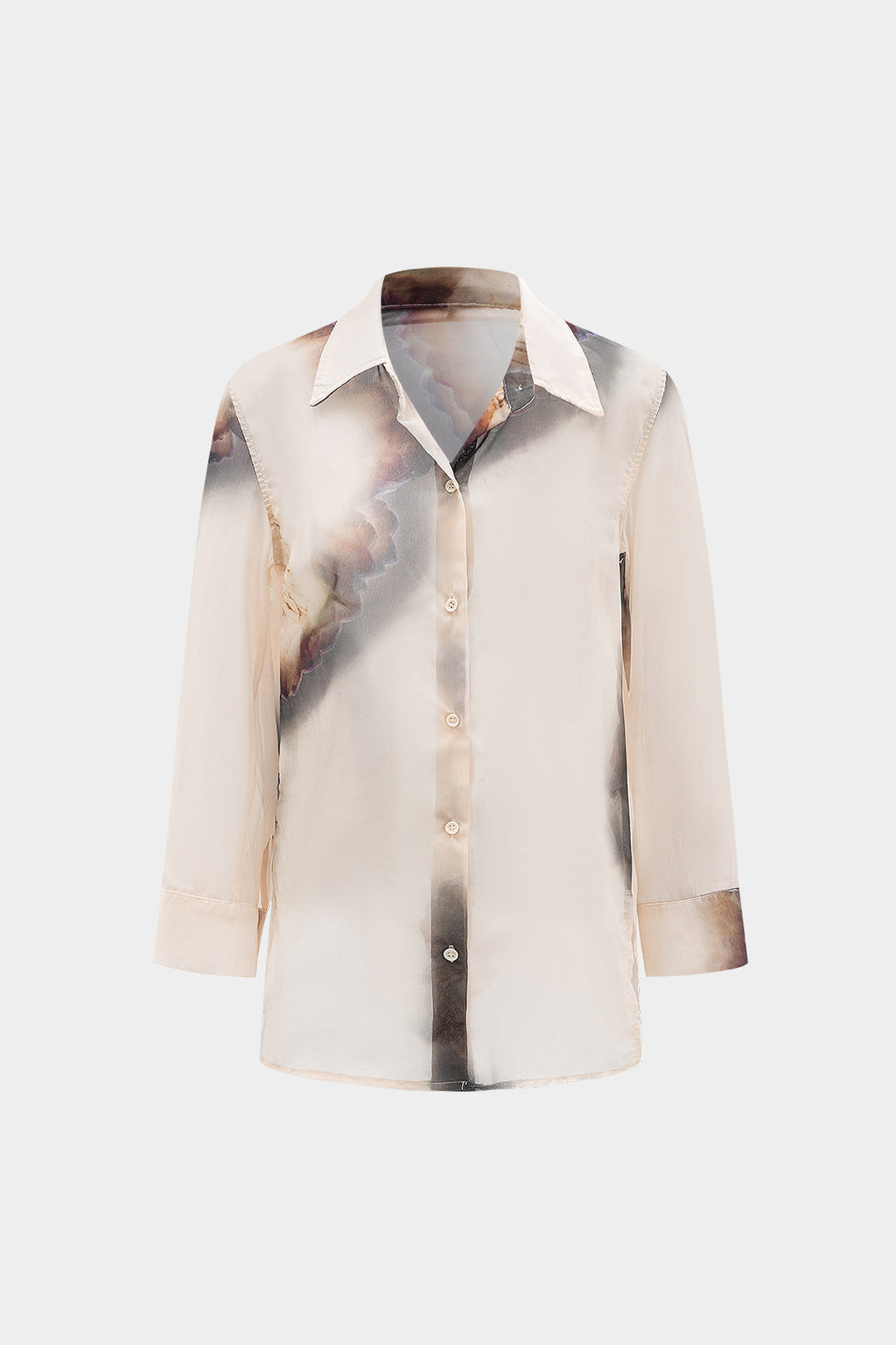 Çiçek Desenli Yarı Şeffaf Uzun Kollu Gömlek