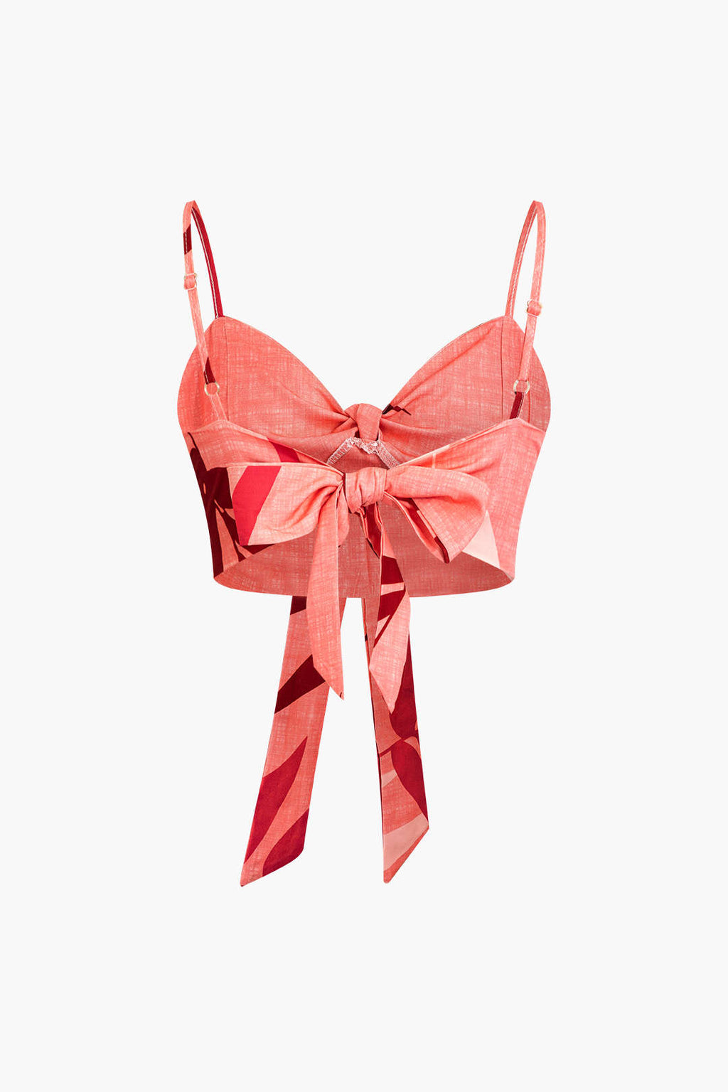 Bambu Yaprağı Desenli Bağlamalı Spagetti Askılı Üst Ve Pantolon Seti