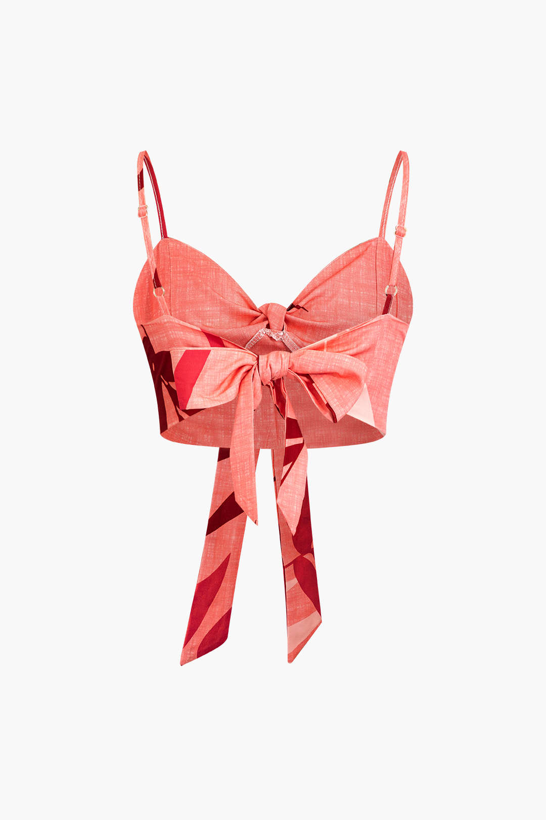 Bambu Yaprağı Desenli Bağlamalı Spagetti Askılı Üst Ve Pantolon Seti