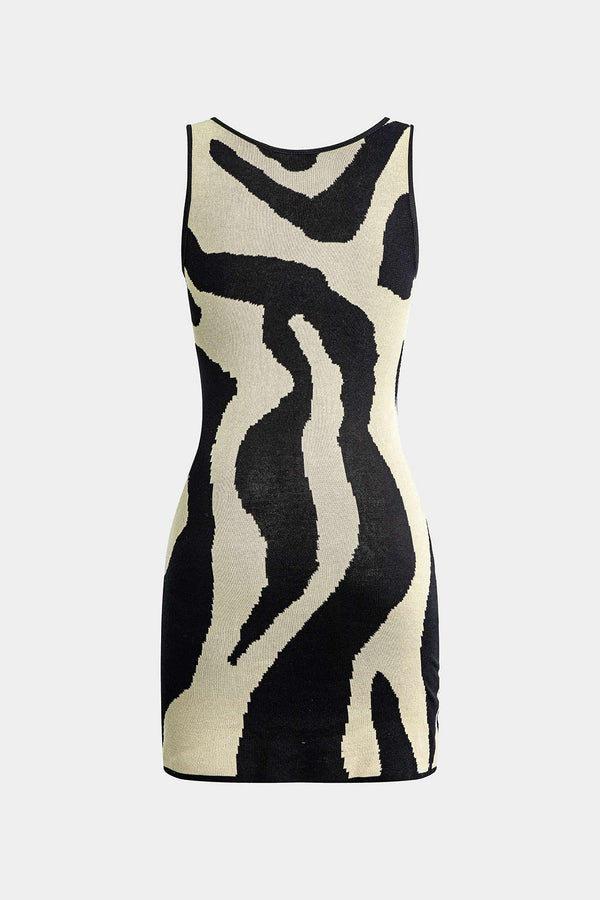 triko zebra desenli mini elbise