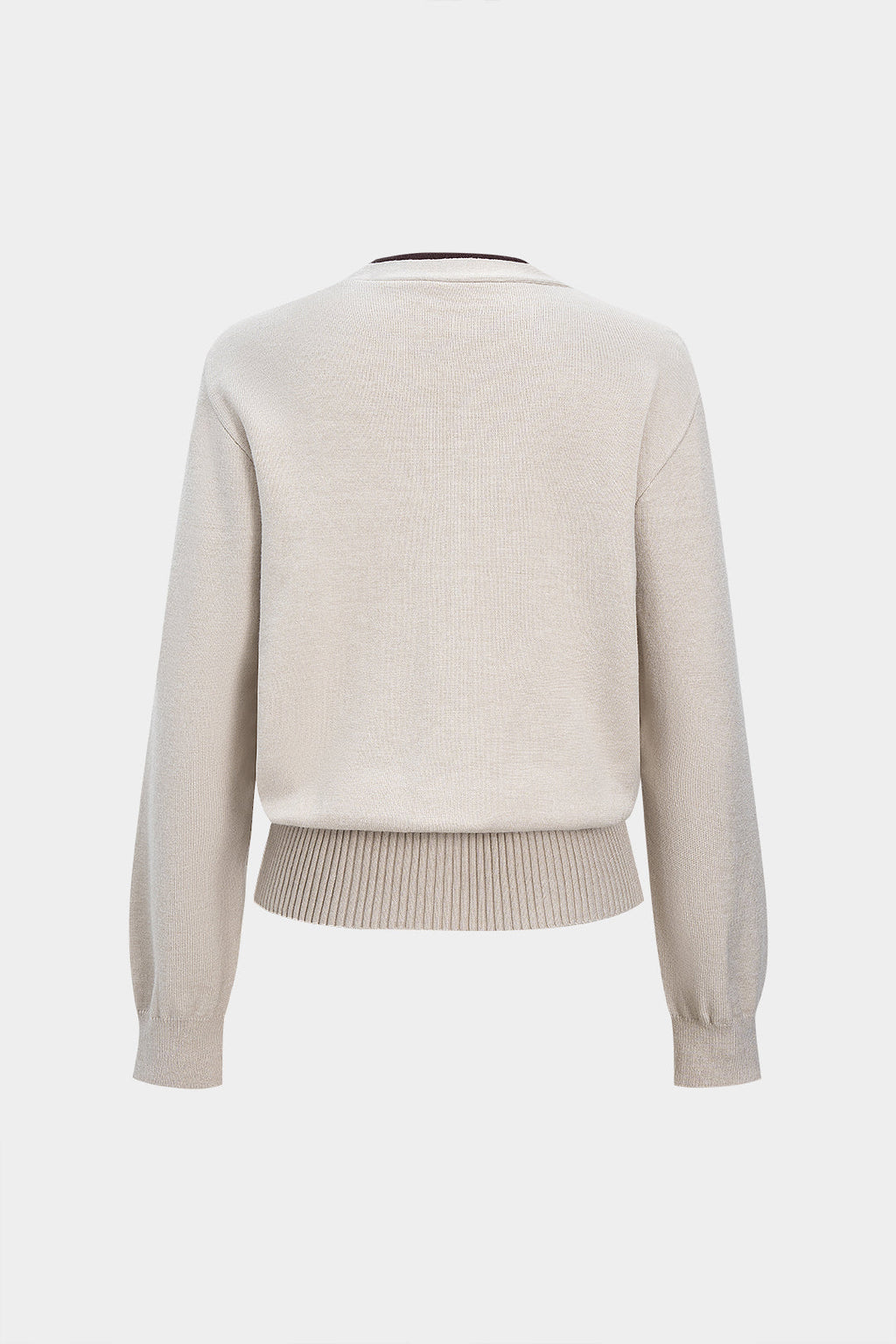 Örgü Kontrast Düğmeli V Yaka Uzun Kollu Kadın Şık Üst