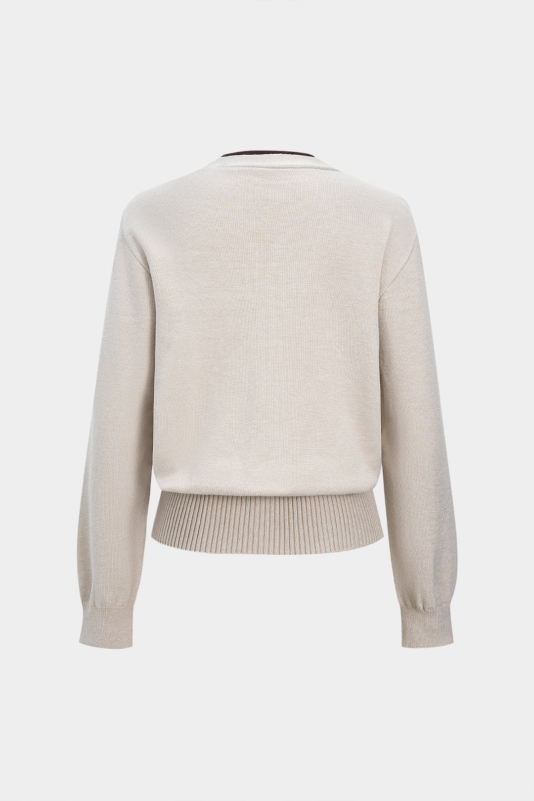 Örgü Kontrast Düğmeli V Yaka Uzun Kollu Kadın Şık Üst