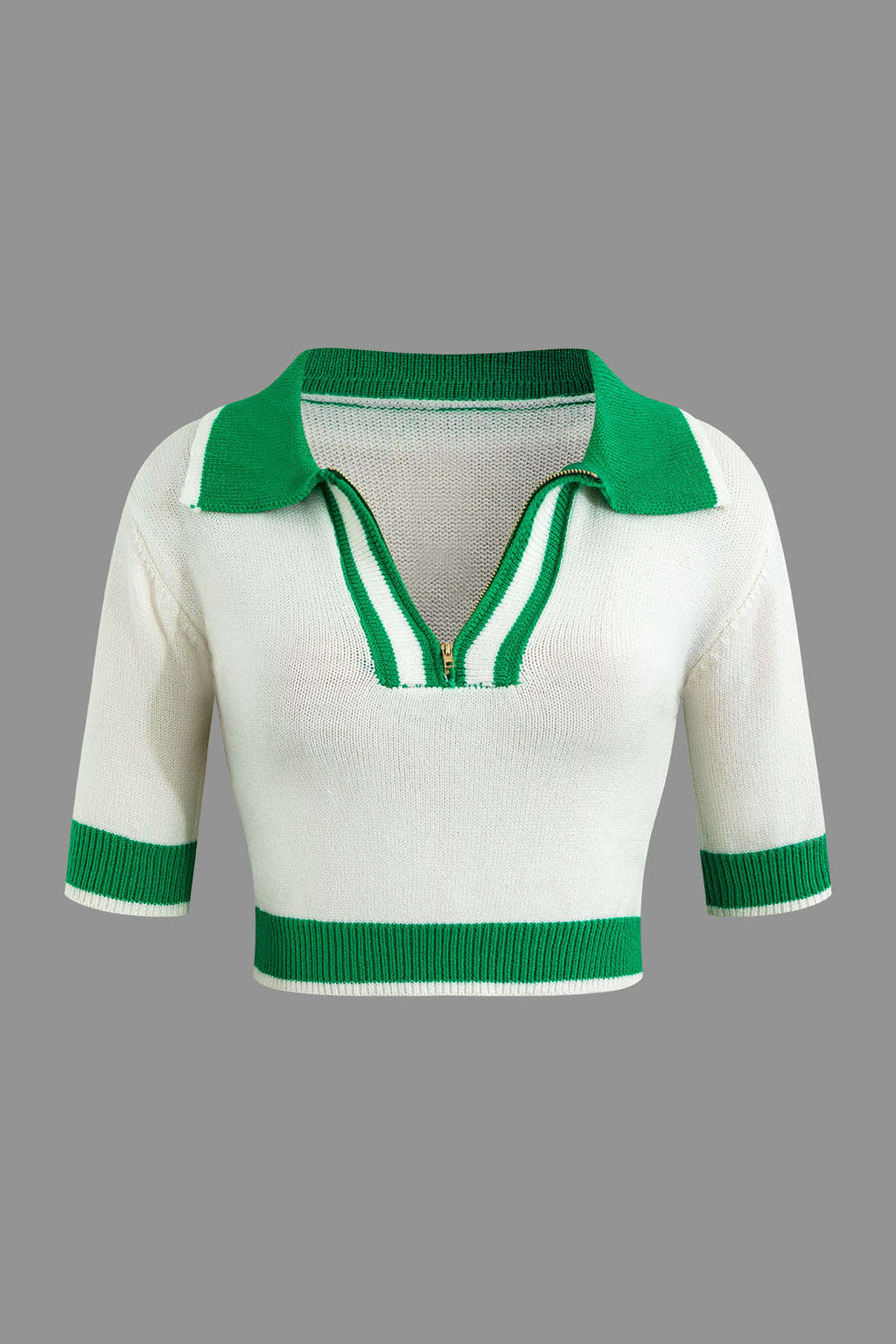 Kontrast Yaka Kısa Triko Üst Ve Mini Etek Takımı