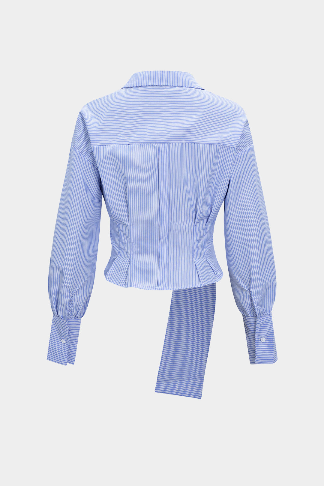 Çizgili Desenli Baskılı Kemerli Uzun Kollu Gömlek