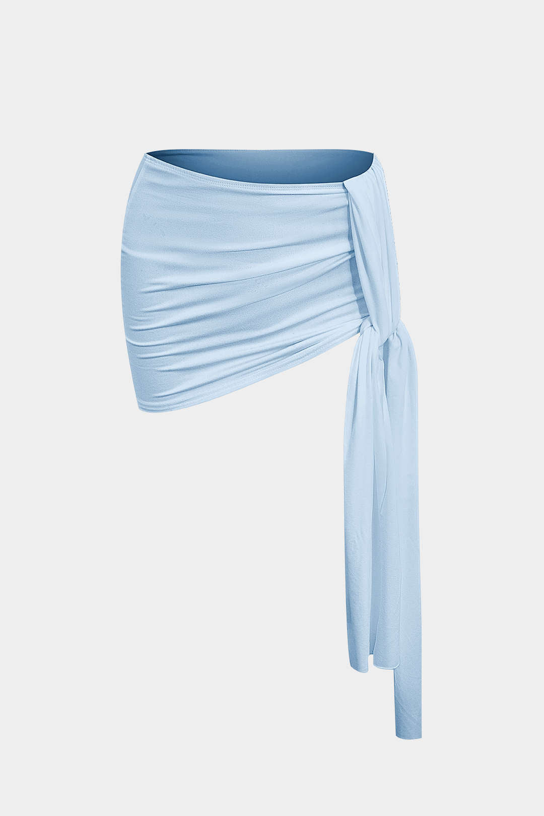 Basic Asimetrik Yırtmaçlı Crop Top Ve Bağlamalı Mini Etek Seti