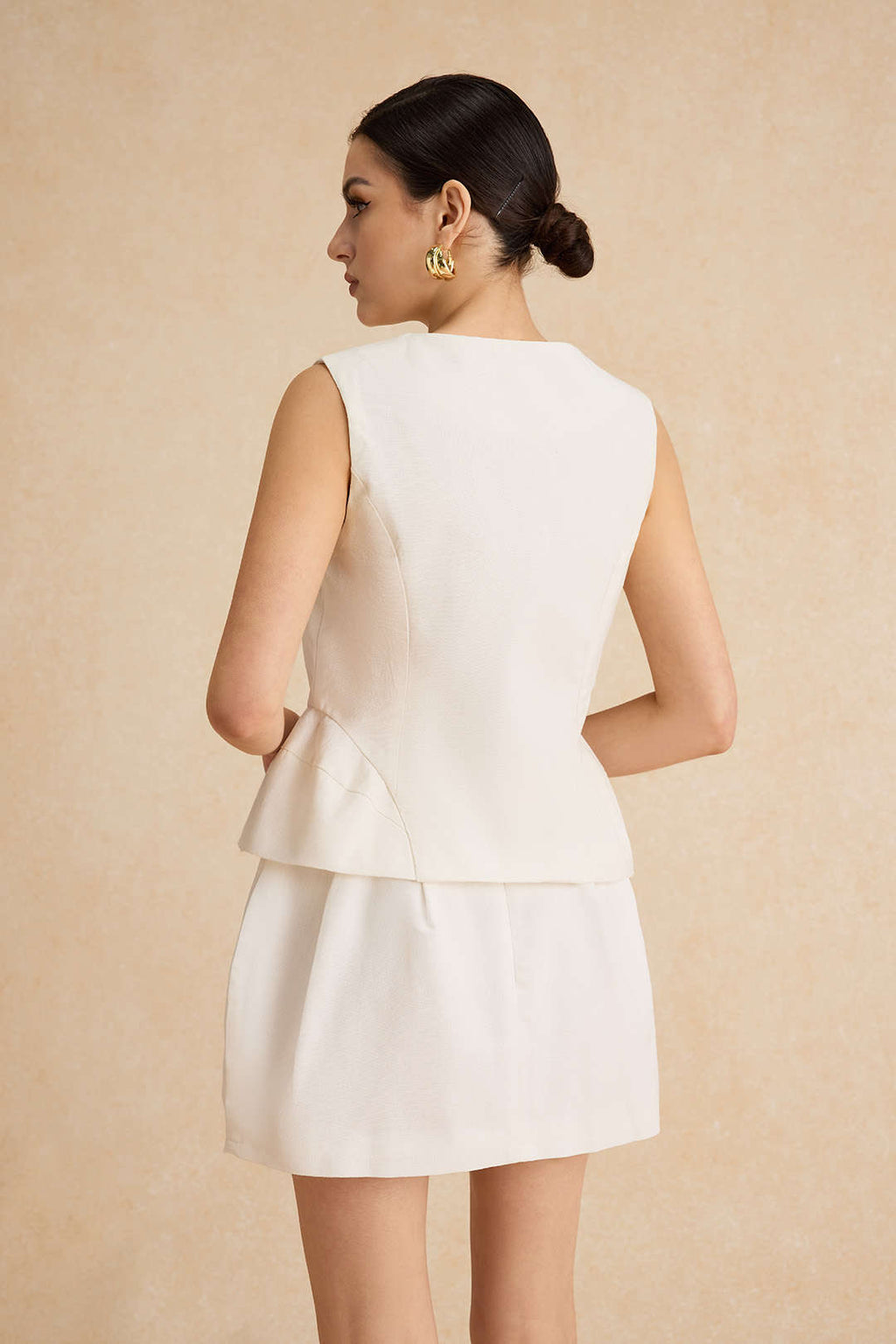 Keten Fırfırlı Fermuarlı Etek