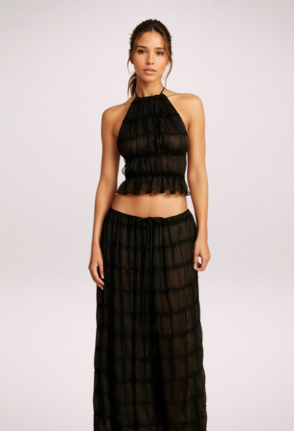 tül siyah üst ve fırfırlı etek set