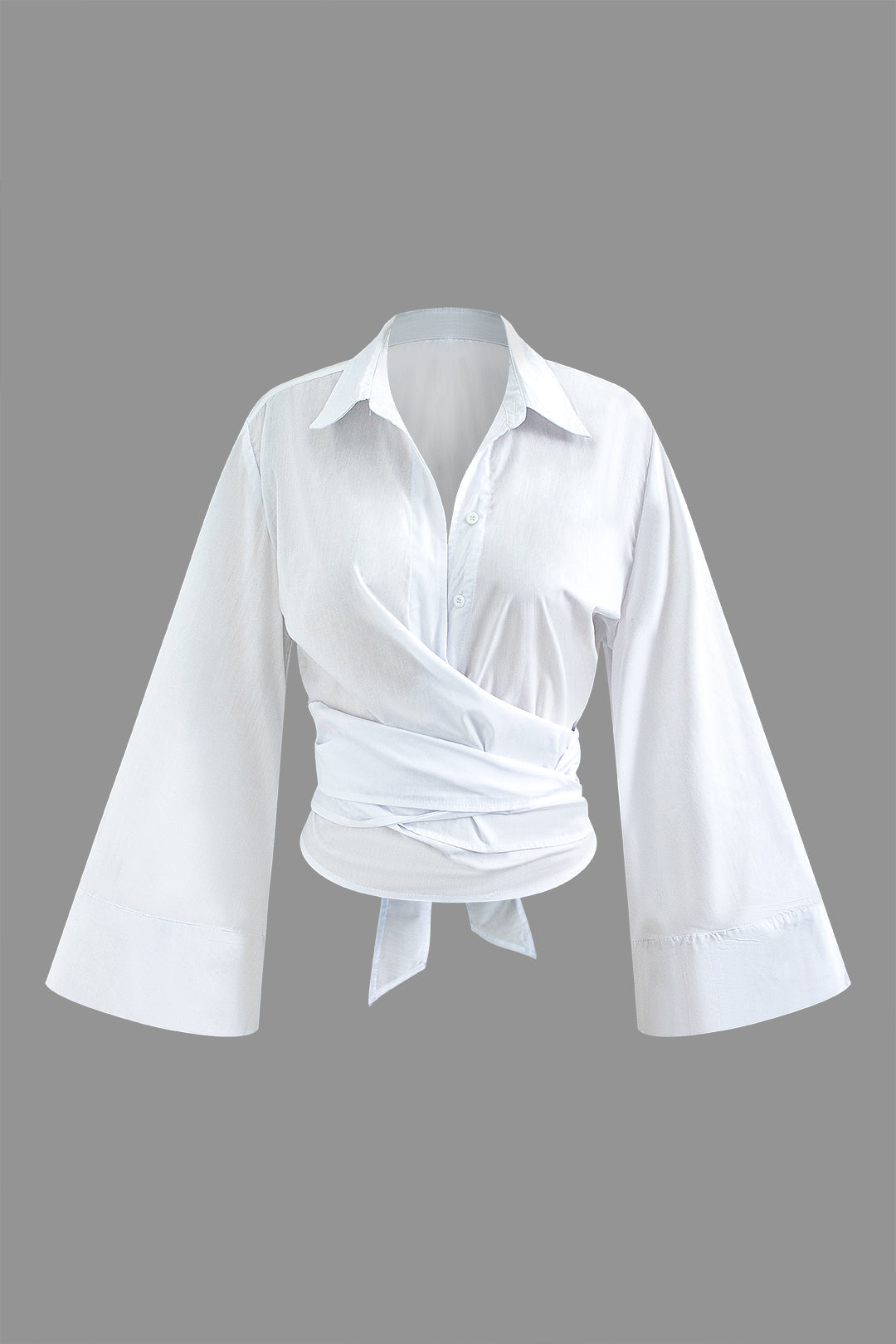 Düğümlü Kruvaze Gömlek Volanlı Kollu Şık Günlük İş Giyim