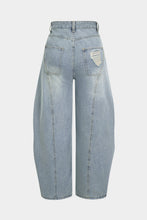 denim yırtık büzgülü barrel pantolon