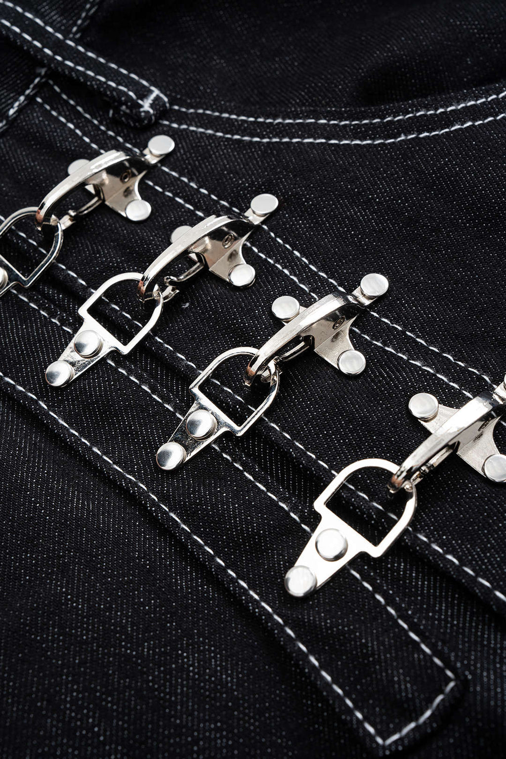 Derin Lacivert Denim Kontrast Dikişli Tokalı Pantolon