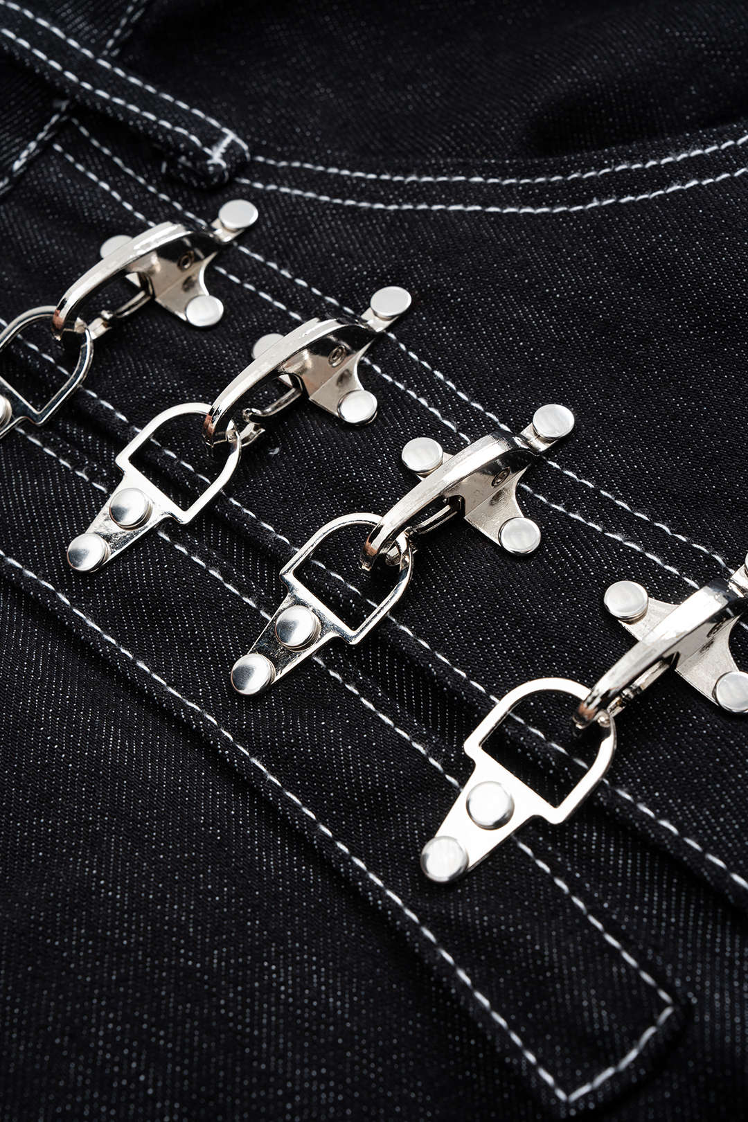 Derin Lacivert Denim Kontrast Dikişli Tokalı Pantolon