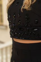 parlak süslemeli mini etekli set