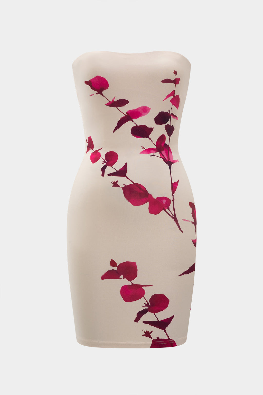 Çiçek Desenli Askısız Kolsuz Mini Elbise