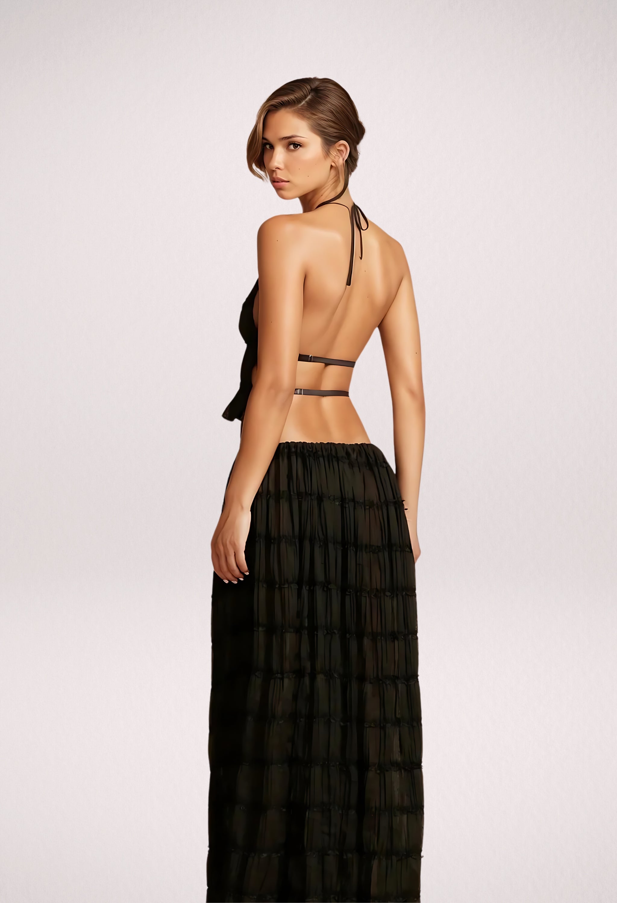 Amina Siyah Fırfır Etek Set