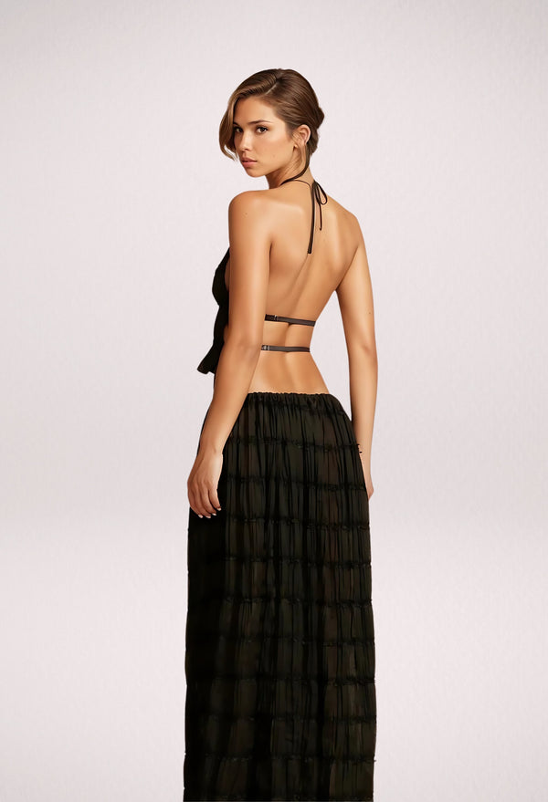 tül siyah üst ve fırfırlı etek set