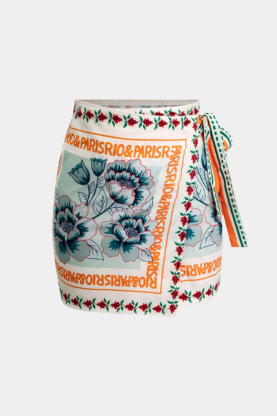 Çiçek Desenli Sarılmalı Düğüm Mini Etek