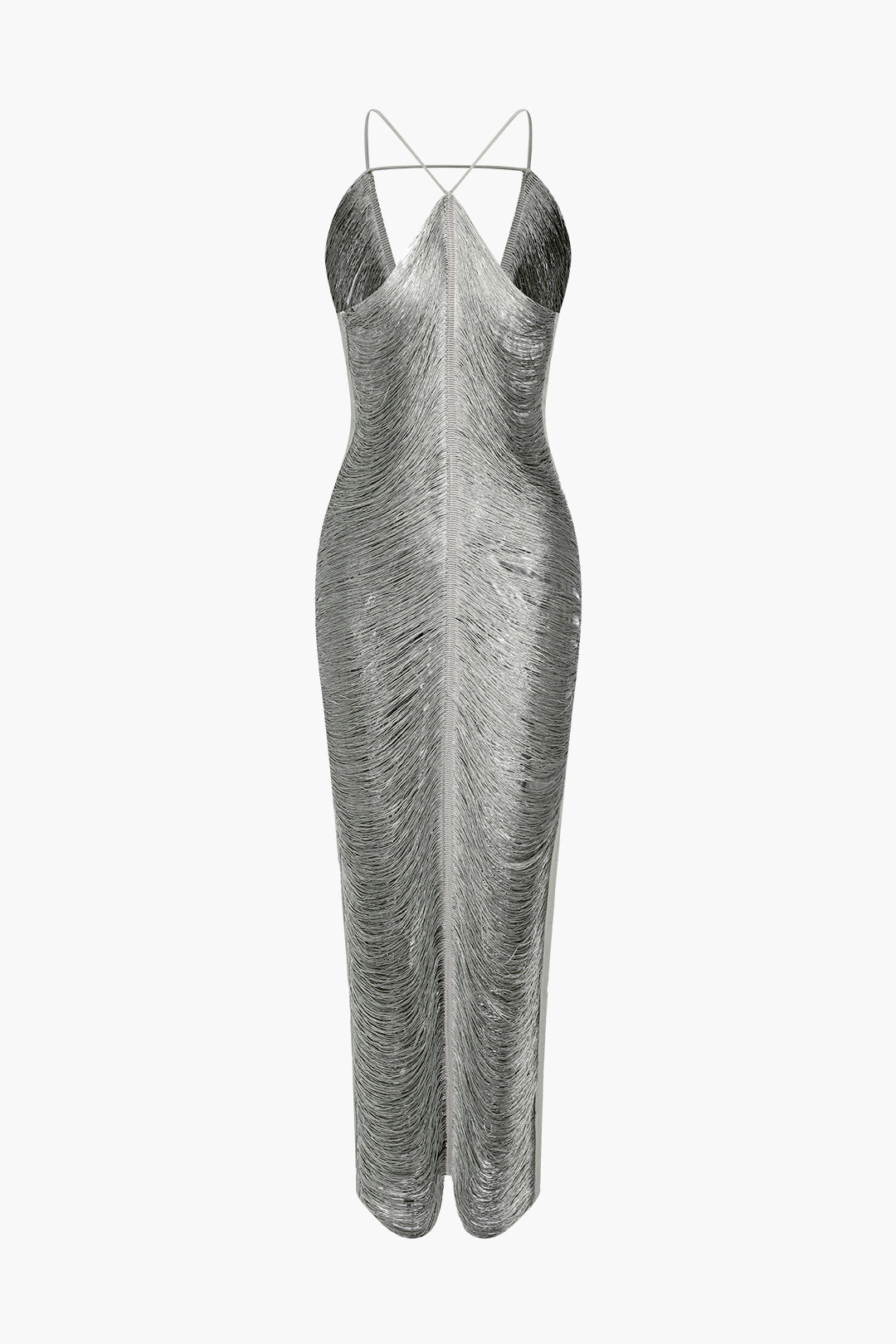 Düz Renkli Püsküllü Detaylandırılmış Kesik Yırtmaçlı Elbise