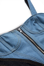 denim fermuarlı bustiyer elbise