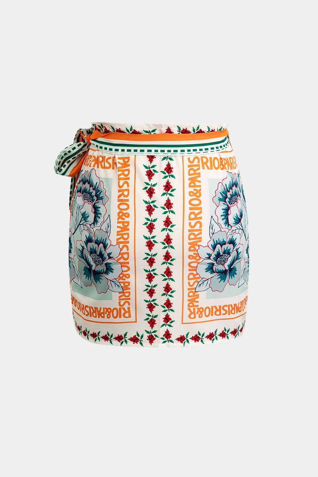 Çiçek Desenli Sarılmalı Düğüm Mini Etek