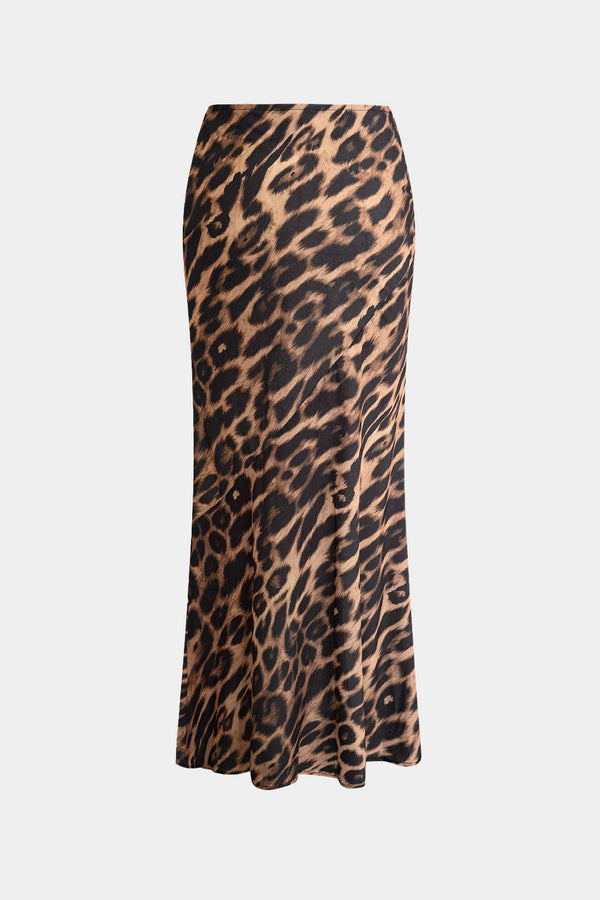leopar desenli midi etek