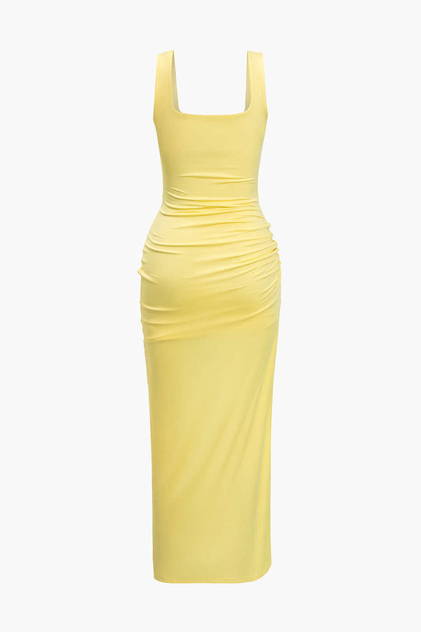 önü kesik slit midi elbise