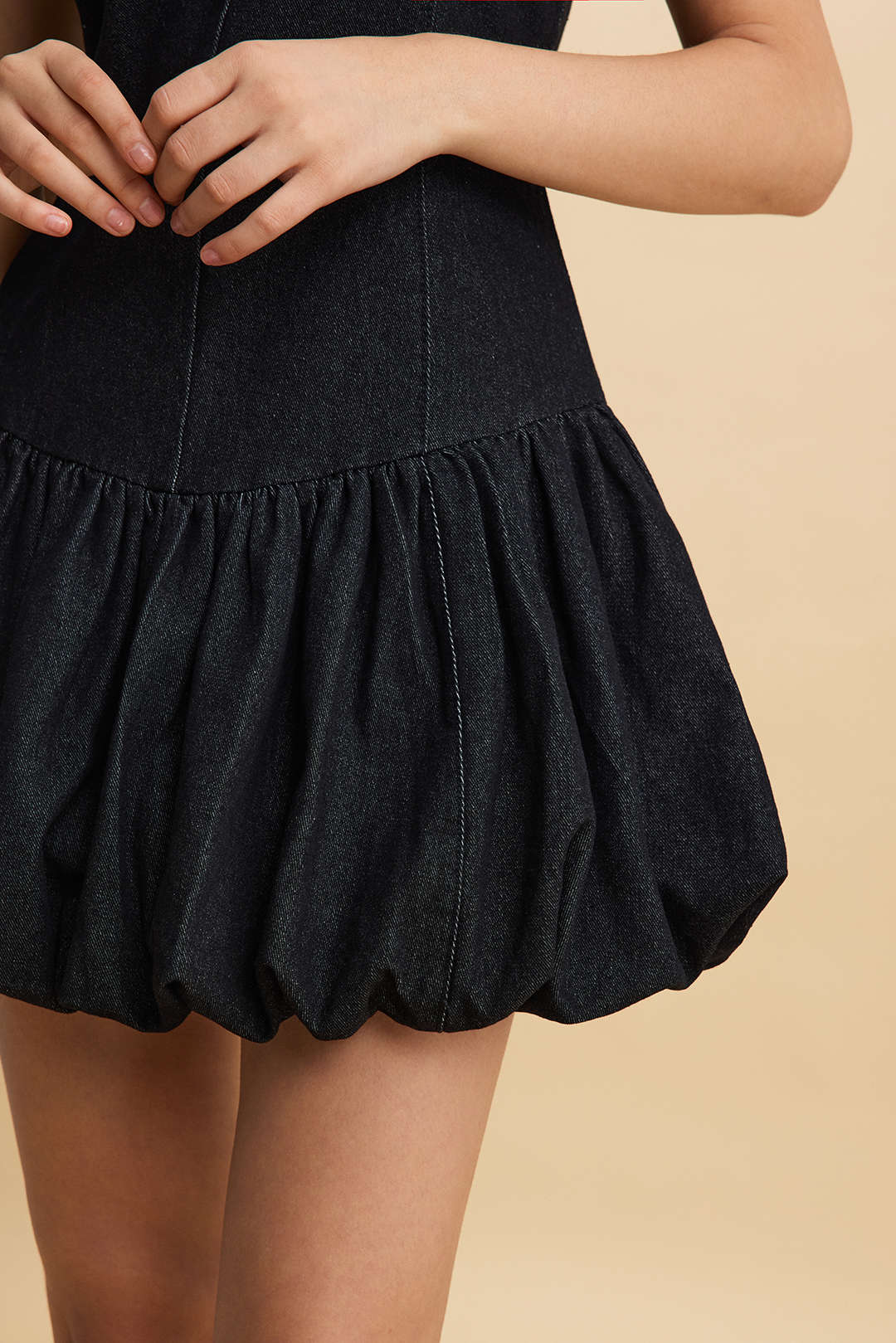 Mavi Denim Büzgülü Kolsuz Mini Elbise