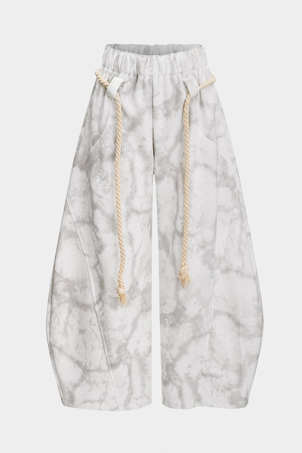 Mermer Tie Dye Baskılı Bağcıklı Geniş Paça Pantolonlar