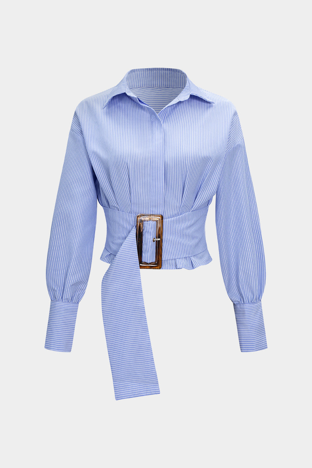 Çizgili Desenli Baskılı Kemerli Uzun Kollu Gömlek