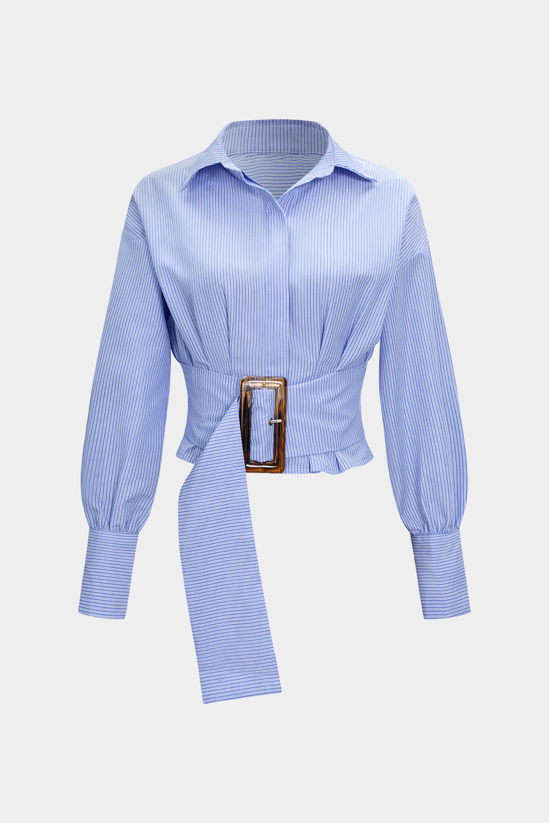 Çizgili Desenli Baskılı Kemerli Uzun Kollu Gömlek