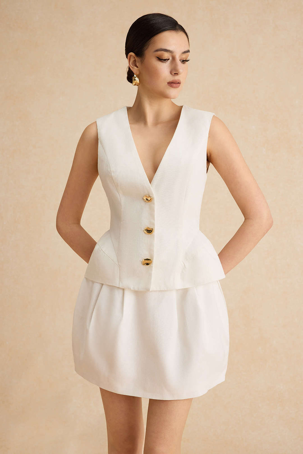 Keten Fırfırlı Fermuarlı Etek