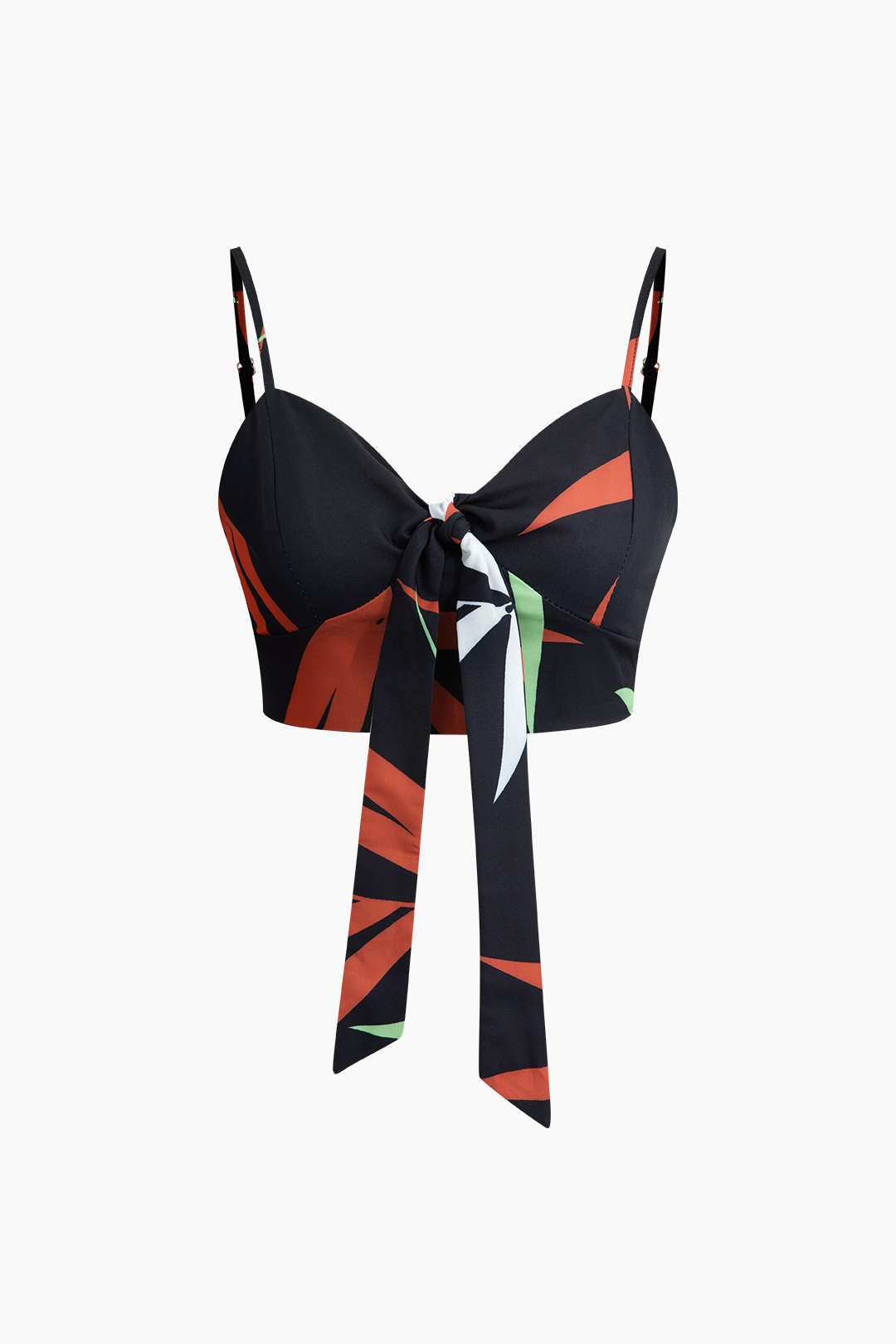 Bambu Yaprağı Desenli Bağlamalı Spagetti Askılı Üst Ve Pantolon Seti