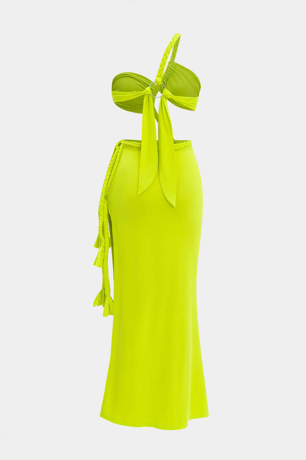 Kırışık Kesik Düğüm Bağlama Yırtmaçlı Maxi Elbise