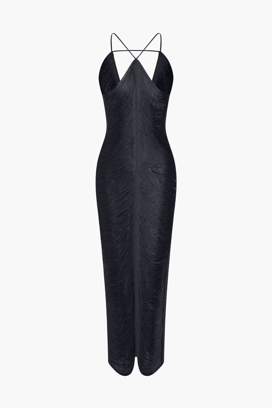 Düz Renkli Püsküllü Detaylandırılmış Kesik Yırtmaçlı Elbise