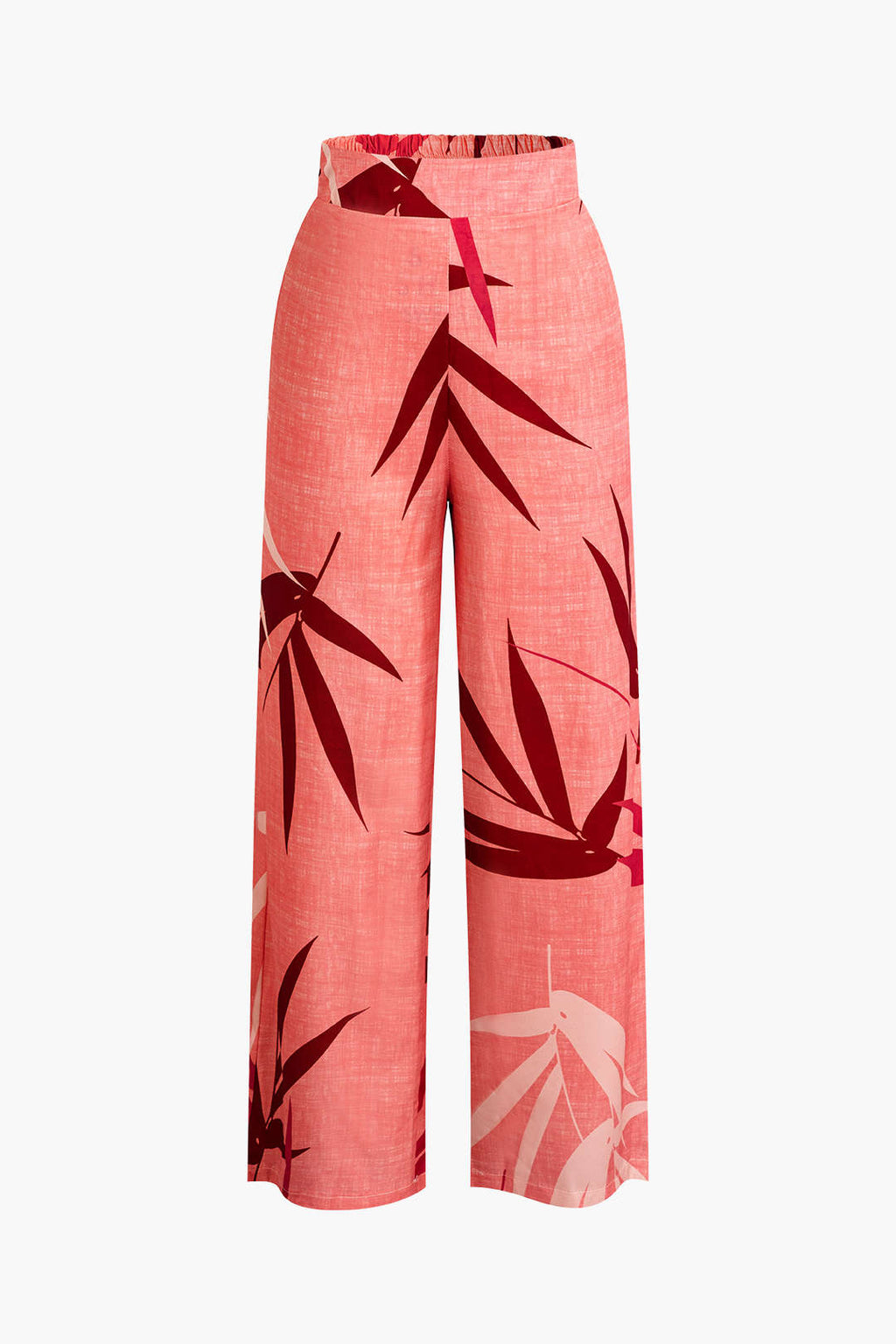 Bambu Yaprağı Desenli Bağlamalı Spagetti Askılı Üst Ve Pantolon Seti