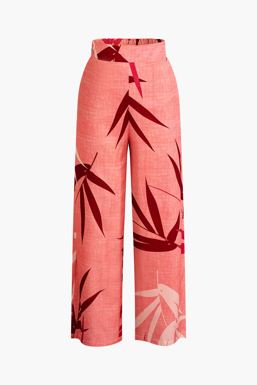 Bambu Yaprağı Desenli Bağlamalı Spagetti Askılı Üst Ve Pantolon Seti