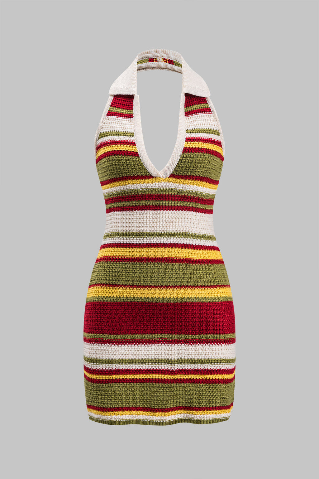 Triko Sırt Açık V Yaka Halter Kolsuz Elbise