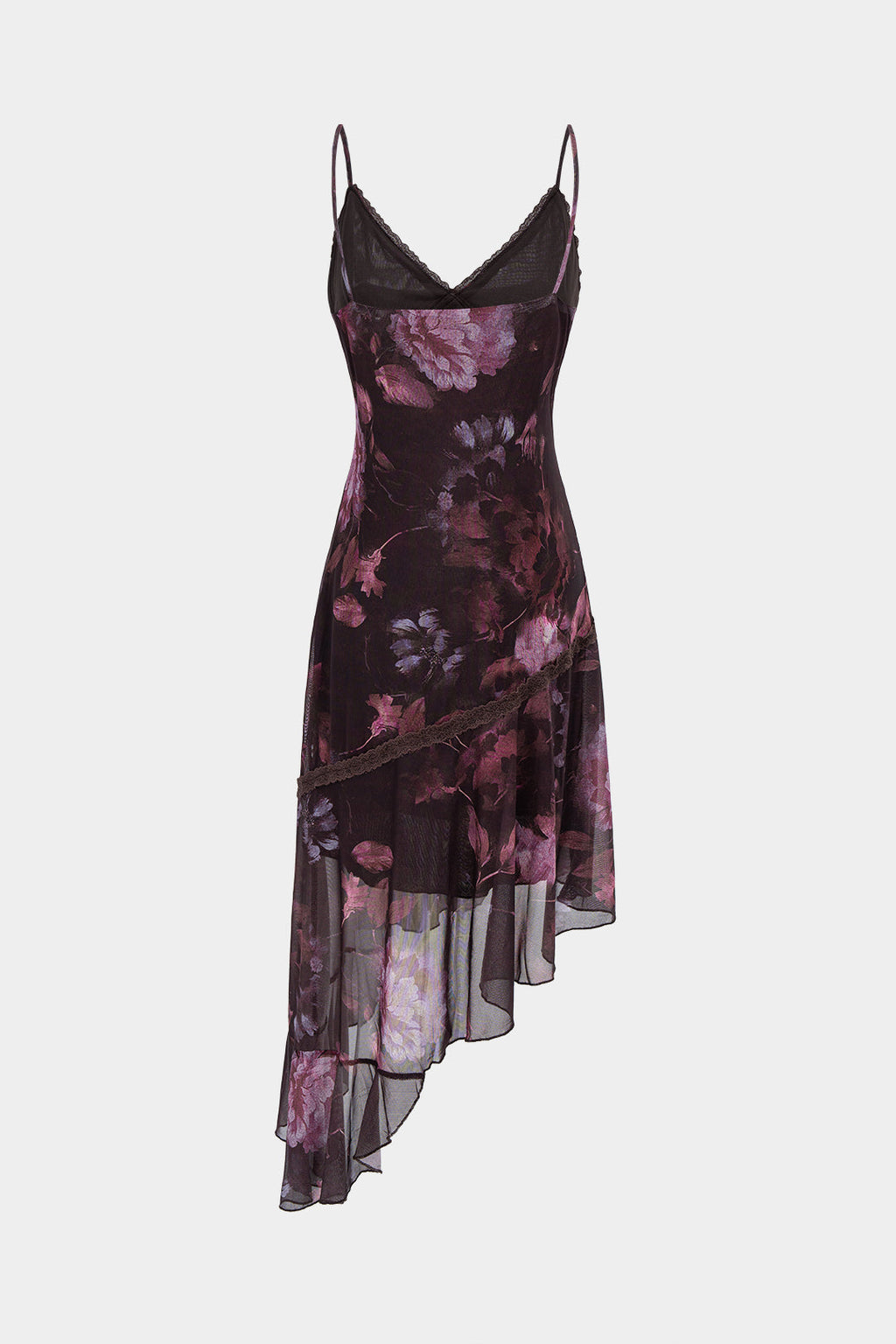 Siyah Mesh Çiçekli Desenli Dantel Detaylı Elbise