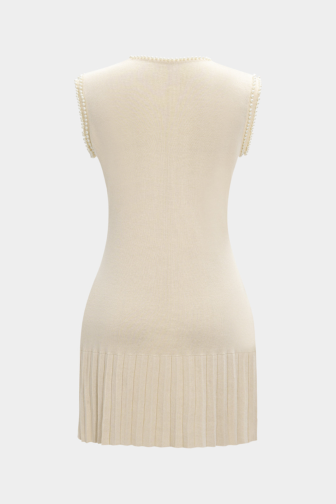 Krem Parıltılı İnci Detaylı Yumuşacık Triko Elbise