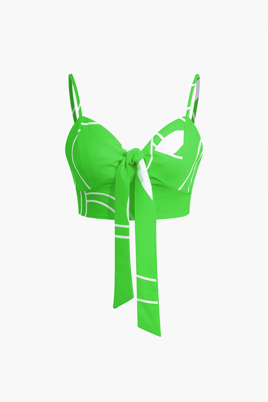 Bambu Yaprağı Desenli Bağlamalı Spagetti Askılı Üst Ve Pantolon Seti