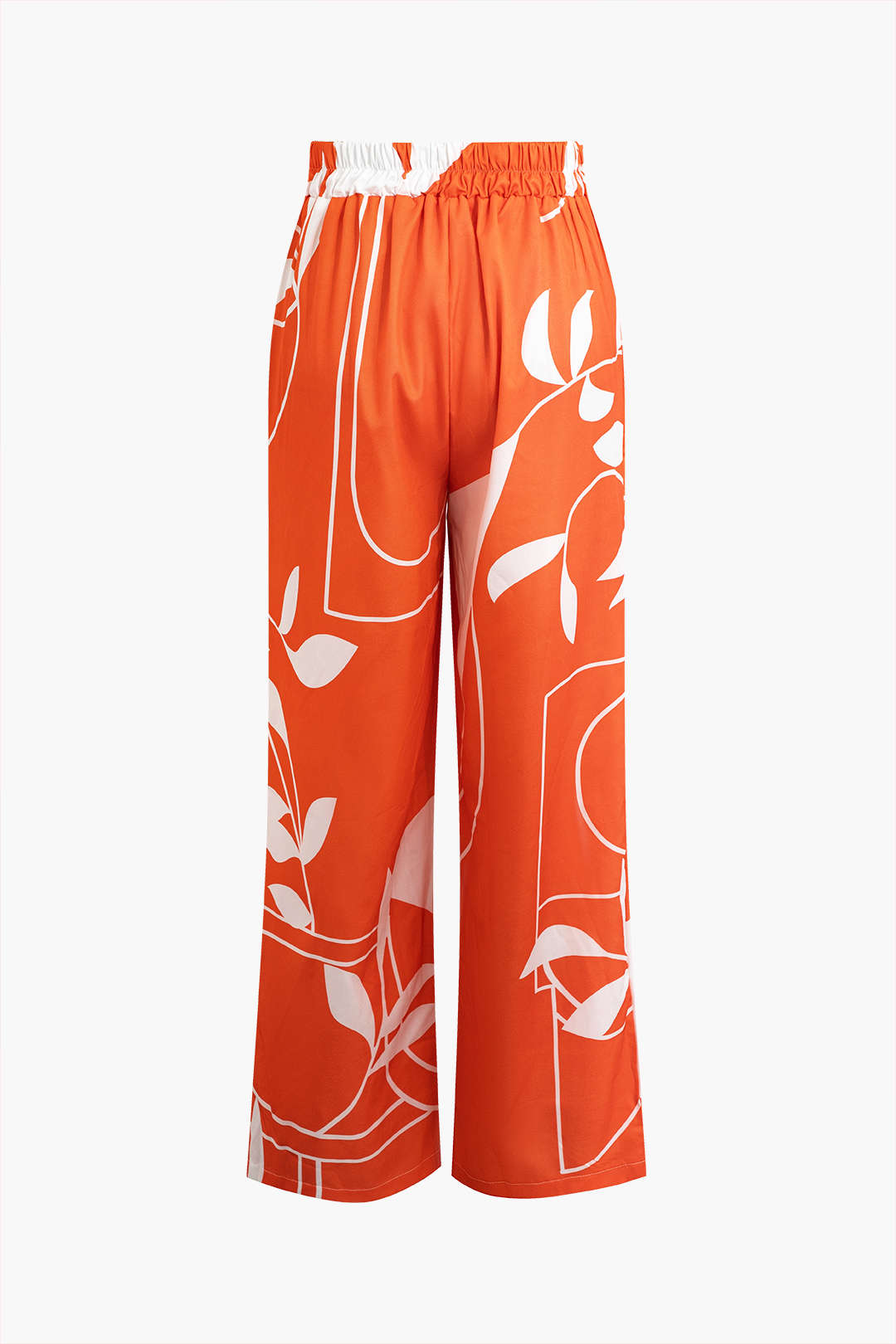 Bambu Yaprağı Desenli Bağlamalı Spagetti Askılı Üst Ve Pantolon Seti