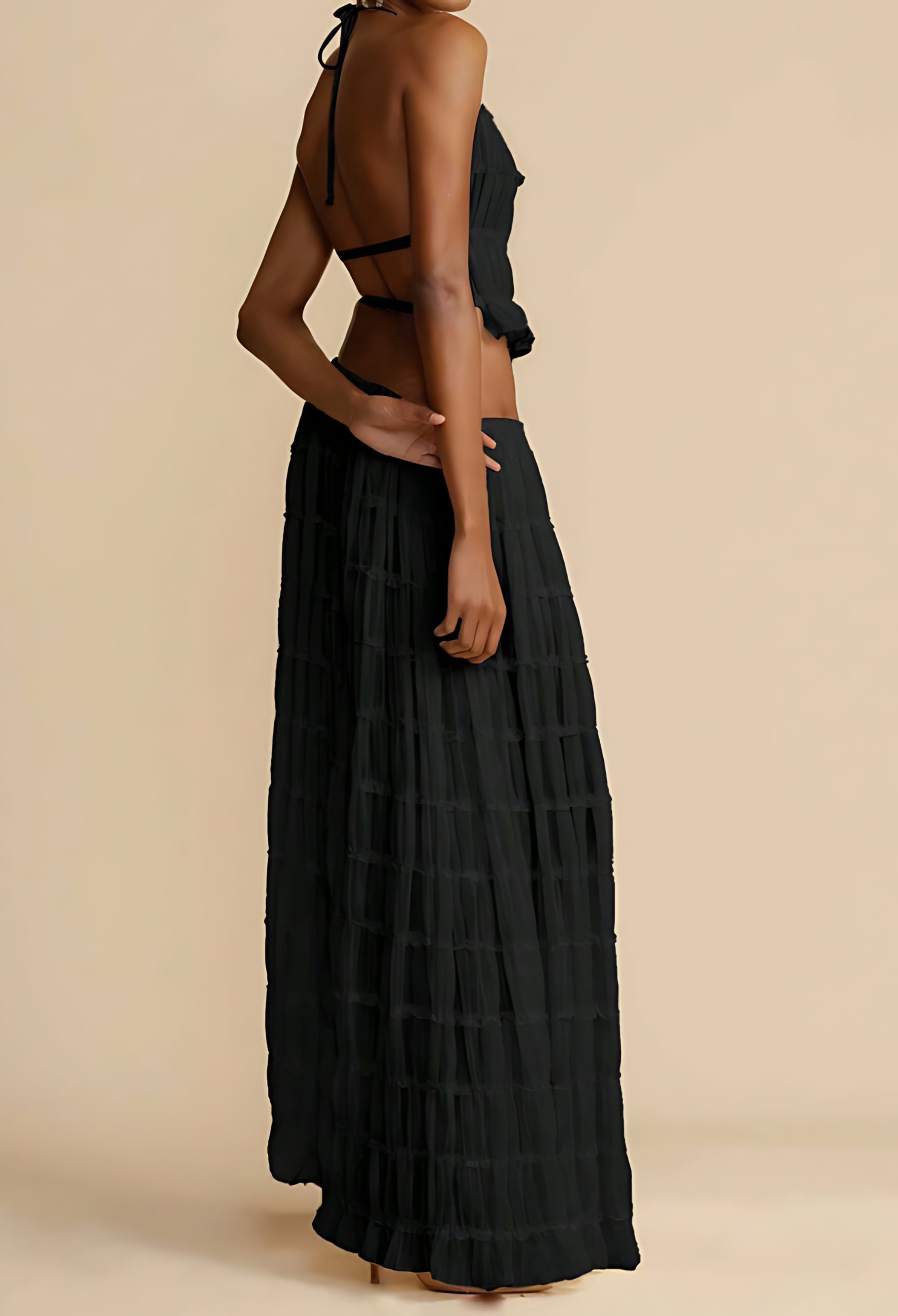 Amina Siyah Fırfır Etek Set