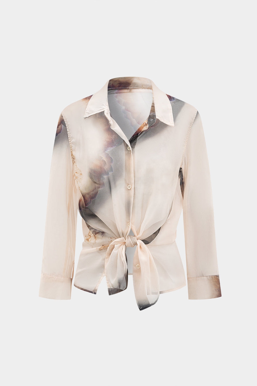 Çiçek Desenli Yarı Şeffaf Uzun Kollu Gömlek