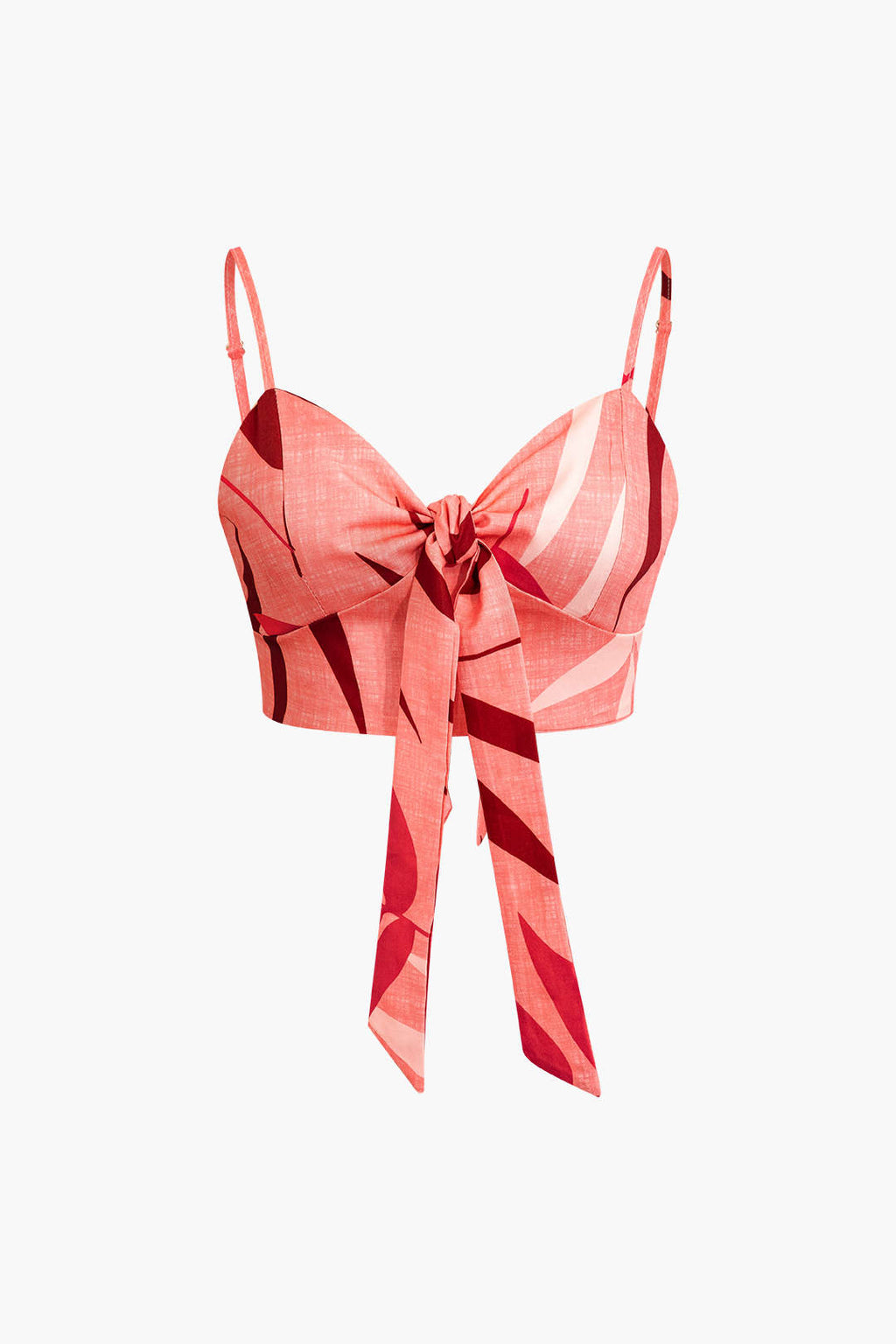 Bambu Yaprağı Desenli Bağlamalı Spagetti Askılı Üst Ve Pantolon Seti