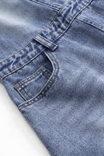 denim asimetrik yaka mini elbise