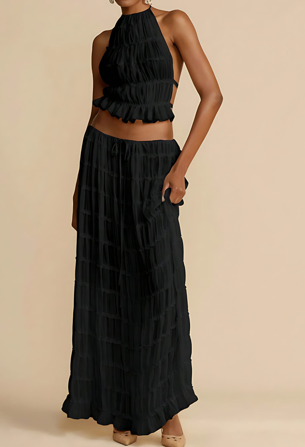 Amina Siyah Fırfır Etek Set