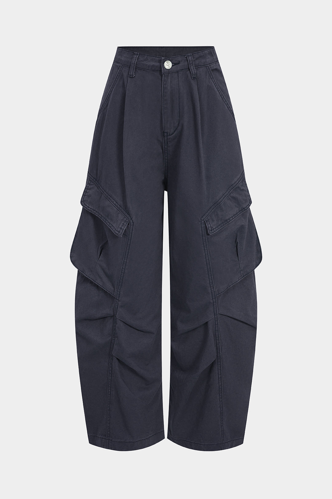 Lacivert Kumaşlı Büzgülü Cepli Geniş Kesim Pantolon