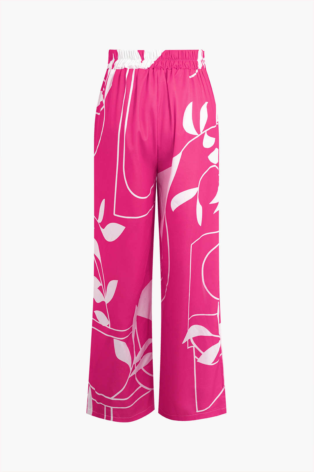 Bambu Yaprağı Desenli Bağlamalı Spagetti Askılı Üst Ve Pantolon Seti