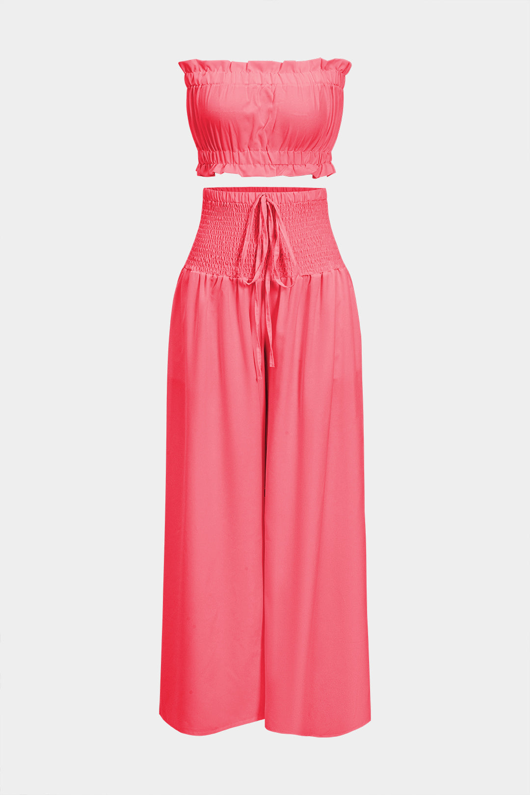 Volanlı Tubetop Ve Bağlamalı Geniş Paçalı Pantolon Takımı