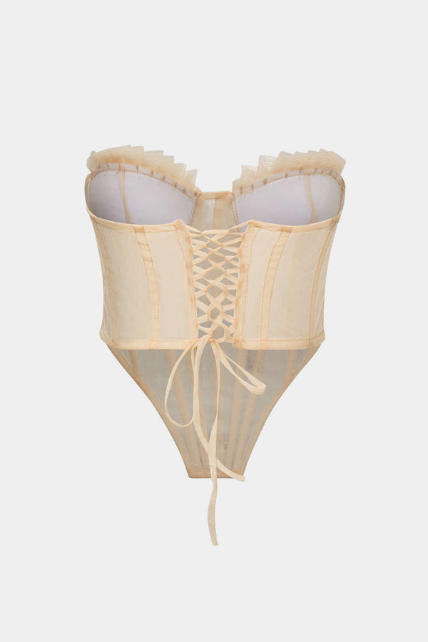 bağcıklı tül korseli straplez üst